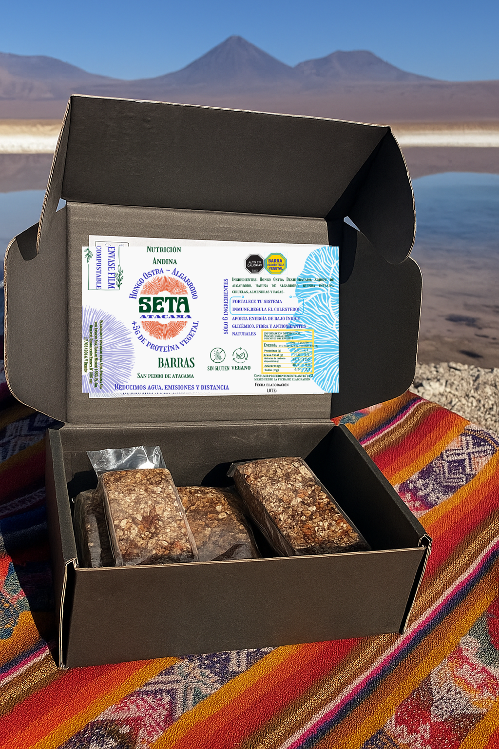 Caja 12 Barras proteína SETA ATACAMA  SABOR HONGO OSTRA-ALGARROBO