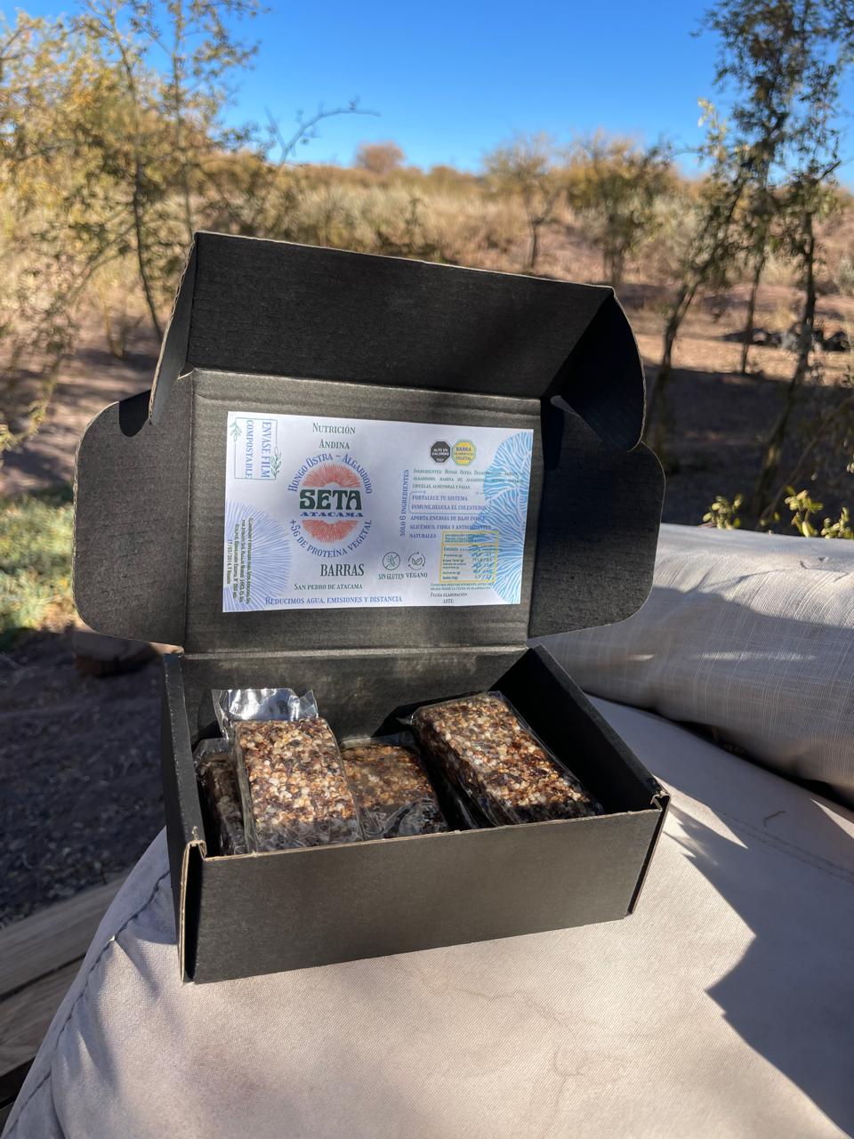 Caja 12 Barras proteína SETA ATACAMA  SABOR HONGO OSTRA-ALGARROBO